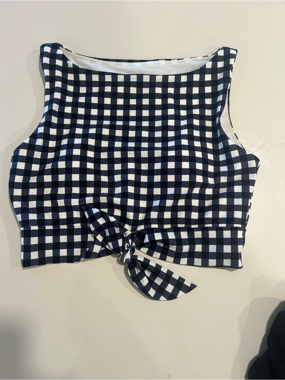 Lime Ricki Navy and White Gingham Tie-Front Crop Tank